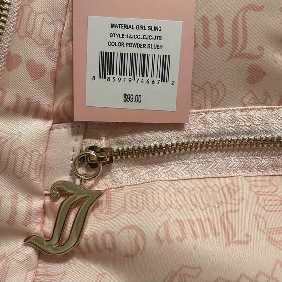 JUICY COUTURE POWDER BLUSH MATERIAL GIRL SLING‎ BACKPACK NWT BABY PINK BAG GIFT main image 7